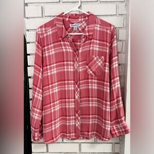 Tommy Bahama Red Plaid Button Front Shirt Long Sleeve Casual Women’s Top Coastal